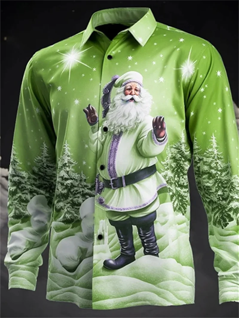 Fun Christmas Hawaiian shirt with Christmas elements 3D printed button holiday shirt long sleeved design shirt clothes