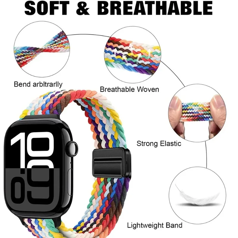 Slim Nylon Braided Loop Strap for Apple Watch Ultra 3/2 49mm 11 10 46/42mm Bracelet Watchband iWatch 9 8 7 6 SE 45/41mm 40/44mm