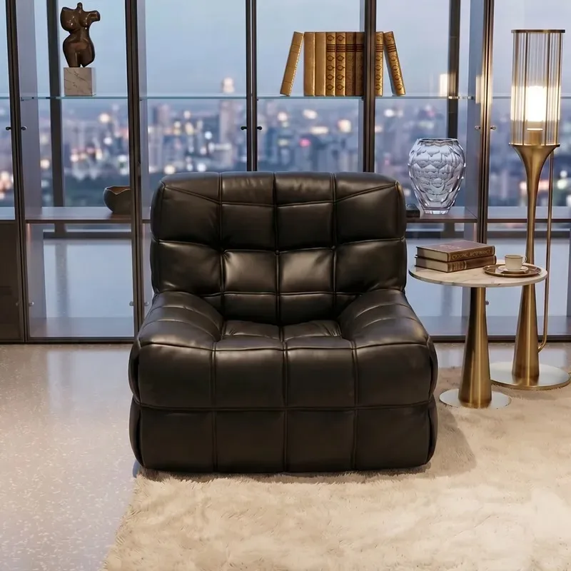 Modern tufted corduroy single sofa with ergonomic lounge chair for apartments and offices