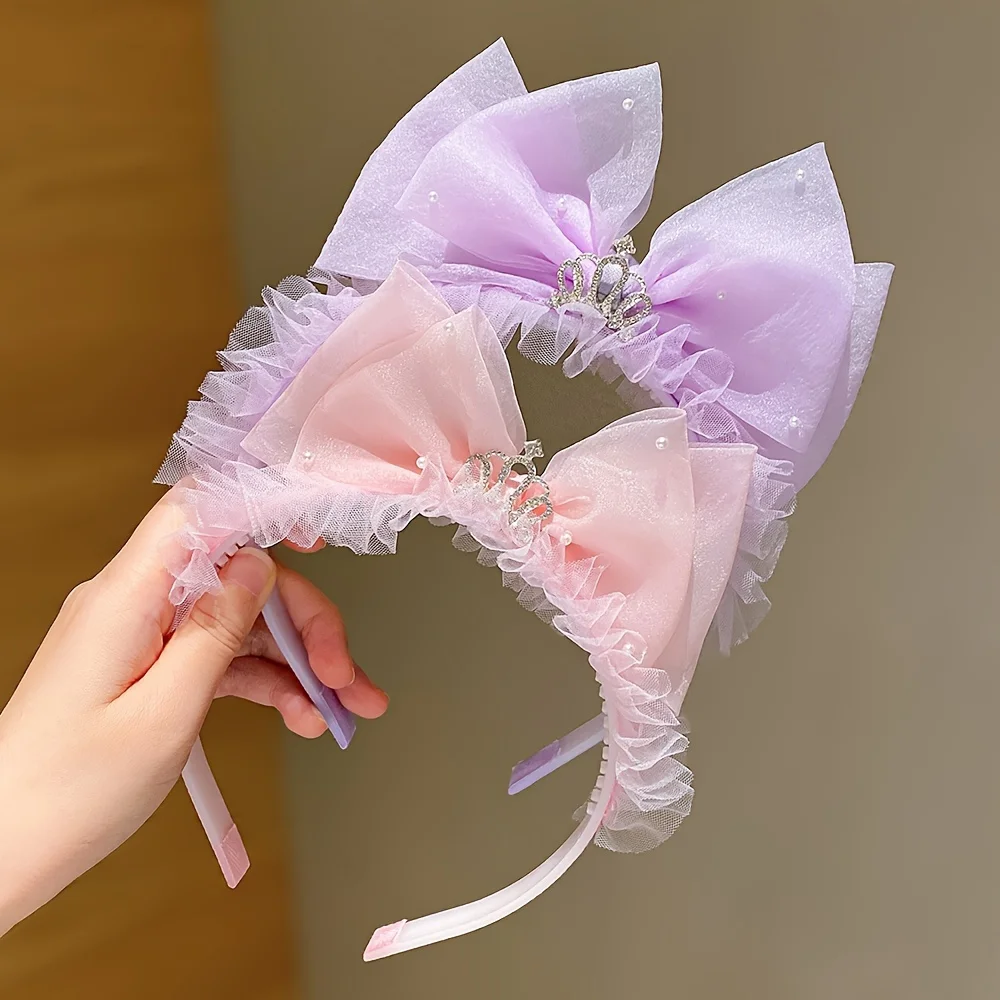 1/2 pieces of sweet crown headband, super fairy kidsren\'s cute bow lace headband hair accessories, little princess super cute he