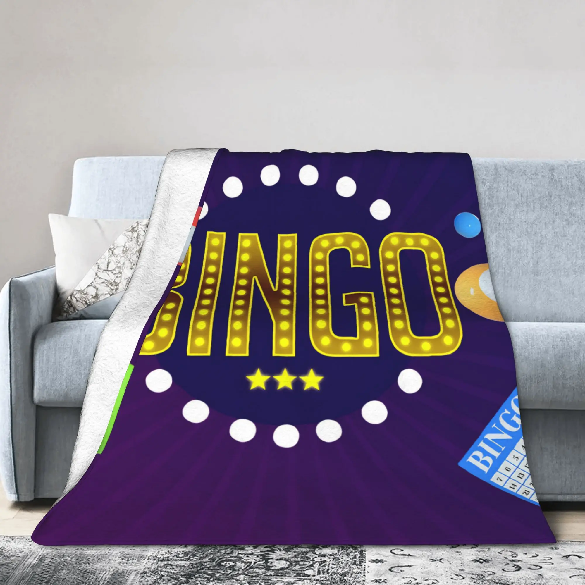 Bingo Balls Paper Game Fuzzy Blankets  Vintage Bedding Throw Blankets for Sofa Couch Lightweight Travel Portable