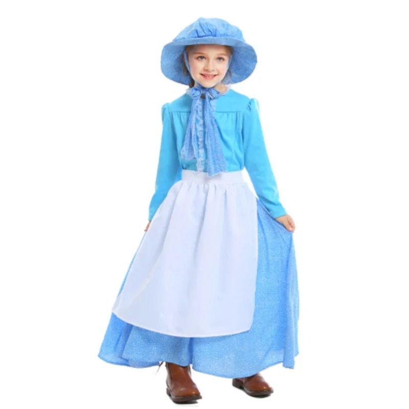 3 Styles Carnival Halloween Girl Little House Costume Early American Pioneer Olden Day Prairie Girl Cosplay Fancy Party Dress