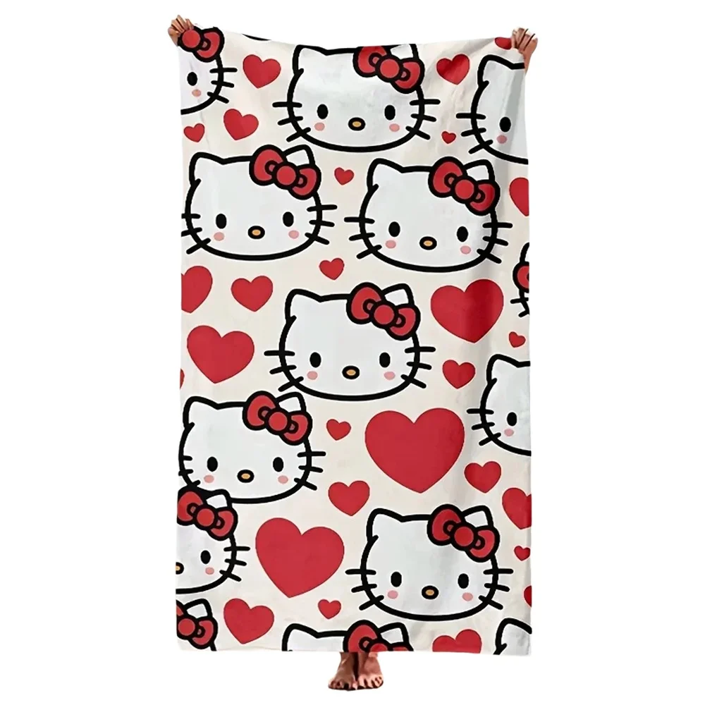 Hello Kitty Red Heart strandlaken Enkelzijdig bedrukt Zacht microvezel strandlaken Zwembad Strandvakantie accessoire Zoet mooi cadeau - afbeelding 2