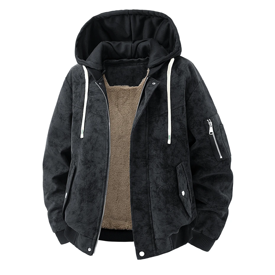 Autumn Winter Fleece Jacket Coat Men Fashion Casual Solid Color Suede Jacket Male
