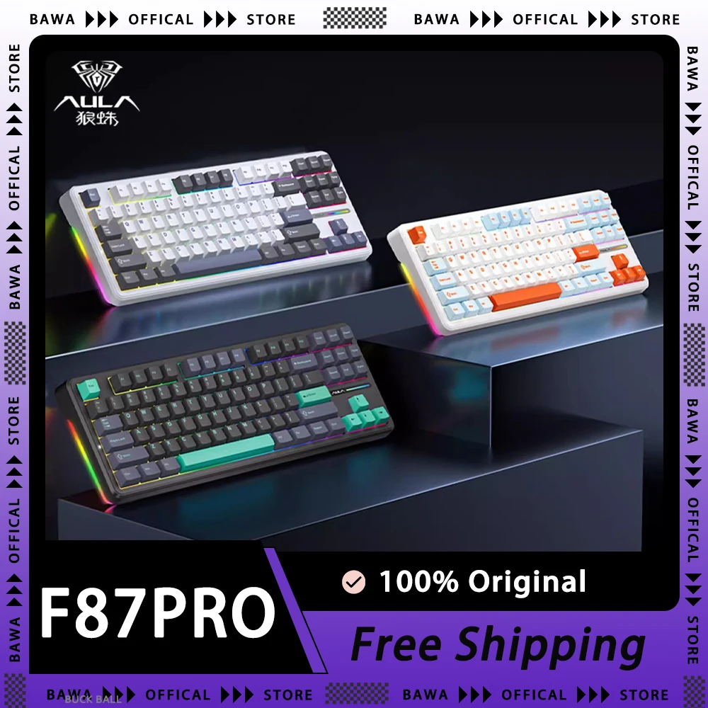 

Aula F87 Pro Keyboard Tri Mode Wireless Bluetooth Gaming Gasket Customized Mechanical Keyboard Accessory For Computer Man Gifts