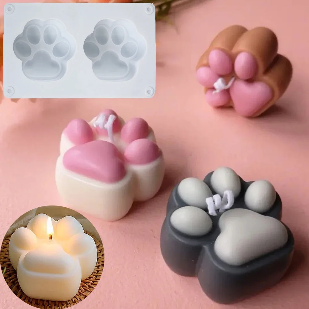 

2Holes Cat Paw Candle Silicone Mold for DIY Cute Aromatherapy Candle Soap Making Mould Cute Keychain Resin Molds Home Decoration