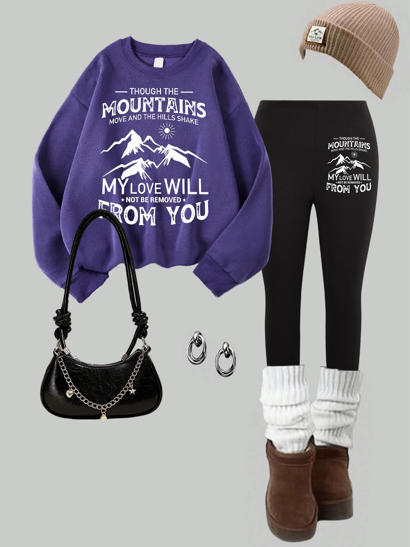 

Комплект толстовок с принтом Mountain Love Will From You Y2K, теплые повседневные пуловеры, утепленные флисовые леггинсы, уличная женская спортивная одежда