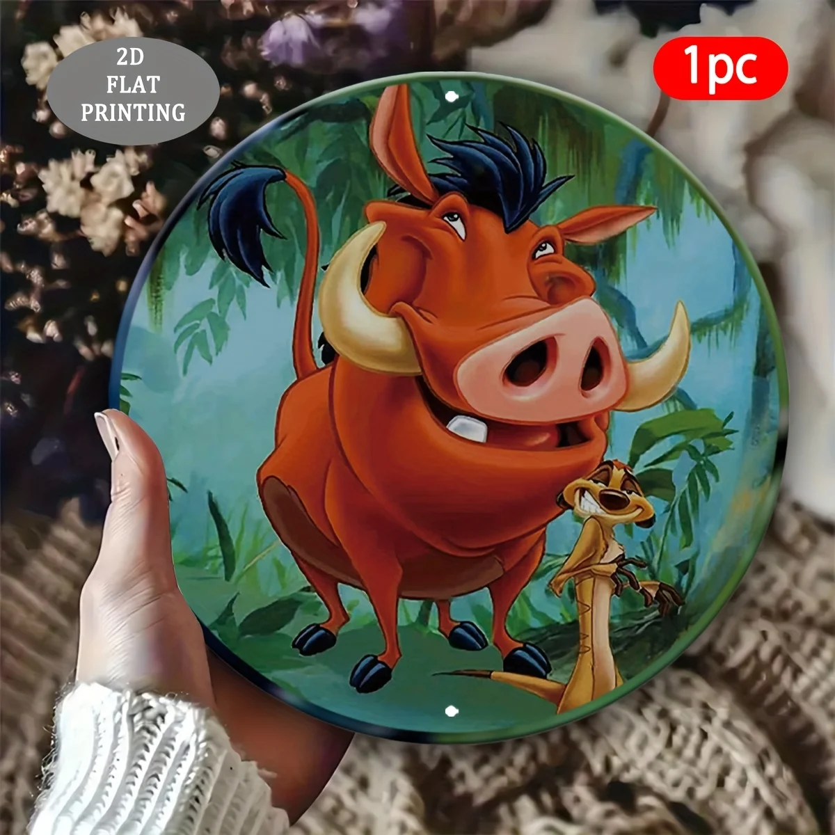 مسطح ثنائي الأبعاد، قطعة واحدة من لوحة فنية جدارية مستديرة من الألومنيوم Lion King Simba & Nala - لوحة زخرفية مسطحة ثنائية الأبعاد مع مشهد الغابة النابضة بالحياة، مثالية f