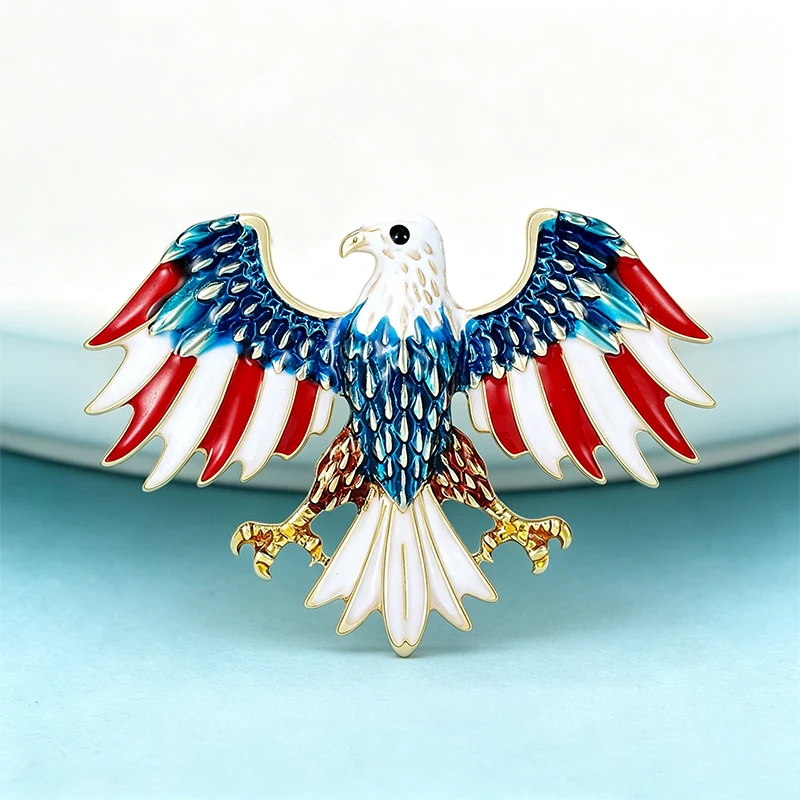 Wuli&baby Eagle USA 250 Independence Day Brooches Pins For Women Unisex Enamel Cool American Flag Design Eagle Animal Brooch Pin