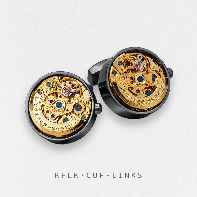 

KFLK Shirts Cufflinks for Men's Brand Watch Movement Mechanical Big Cuff links Button Male High Quality Guests