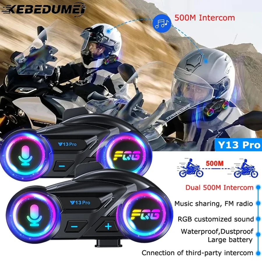 

RGB FM и Bluetooth 6,0 мотоциклетный шлем, гарнитура для внутренней связи, 500 м, intercomunicador, музыкальный домофон, голосовой помощник, наушники