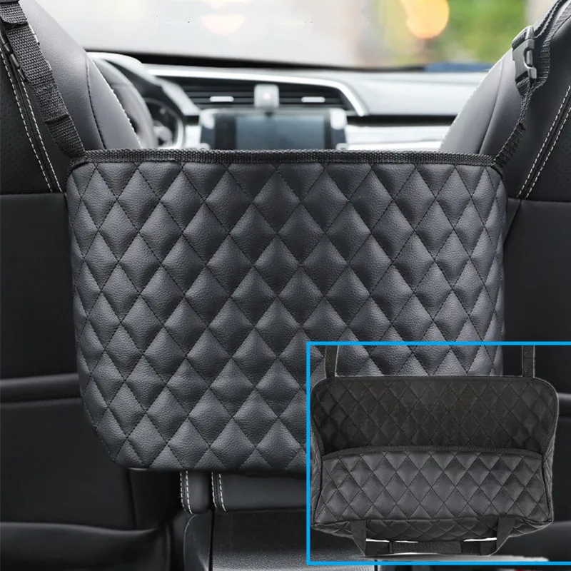 Leder Auto Verstauen Aufräumen Sitz Mittlerer Kleiderbügel Aufbewahrungstasche Auto Handtaschenhalter zwischen den Autositzen Tissue Wasserbecher Taschen