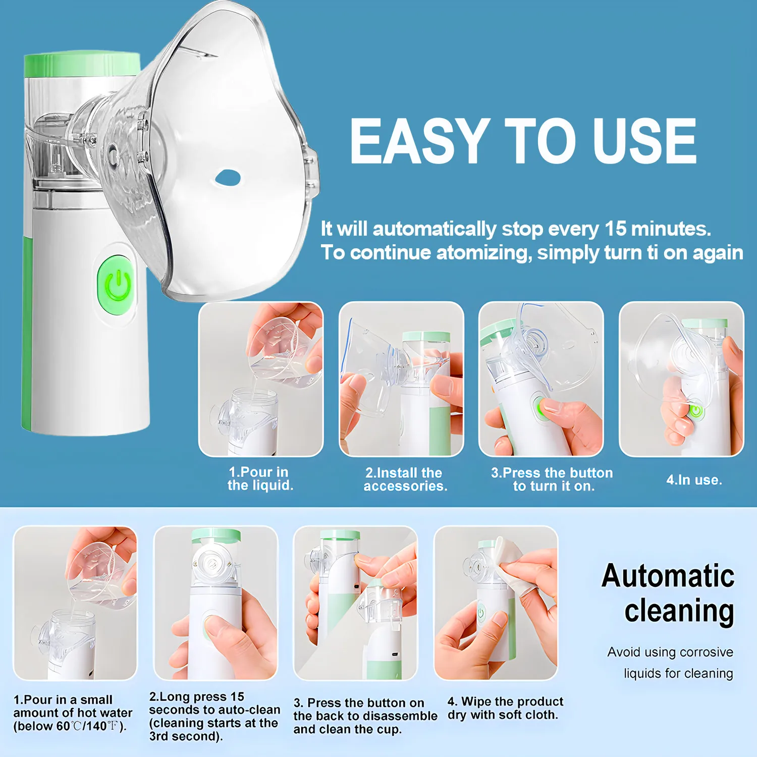 Medical Silent Mesh Nebulizer Handheld Inhaler Atomizer, Mini Portable Nebulizer Humidifier for Children & Adults