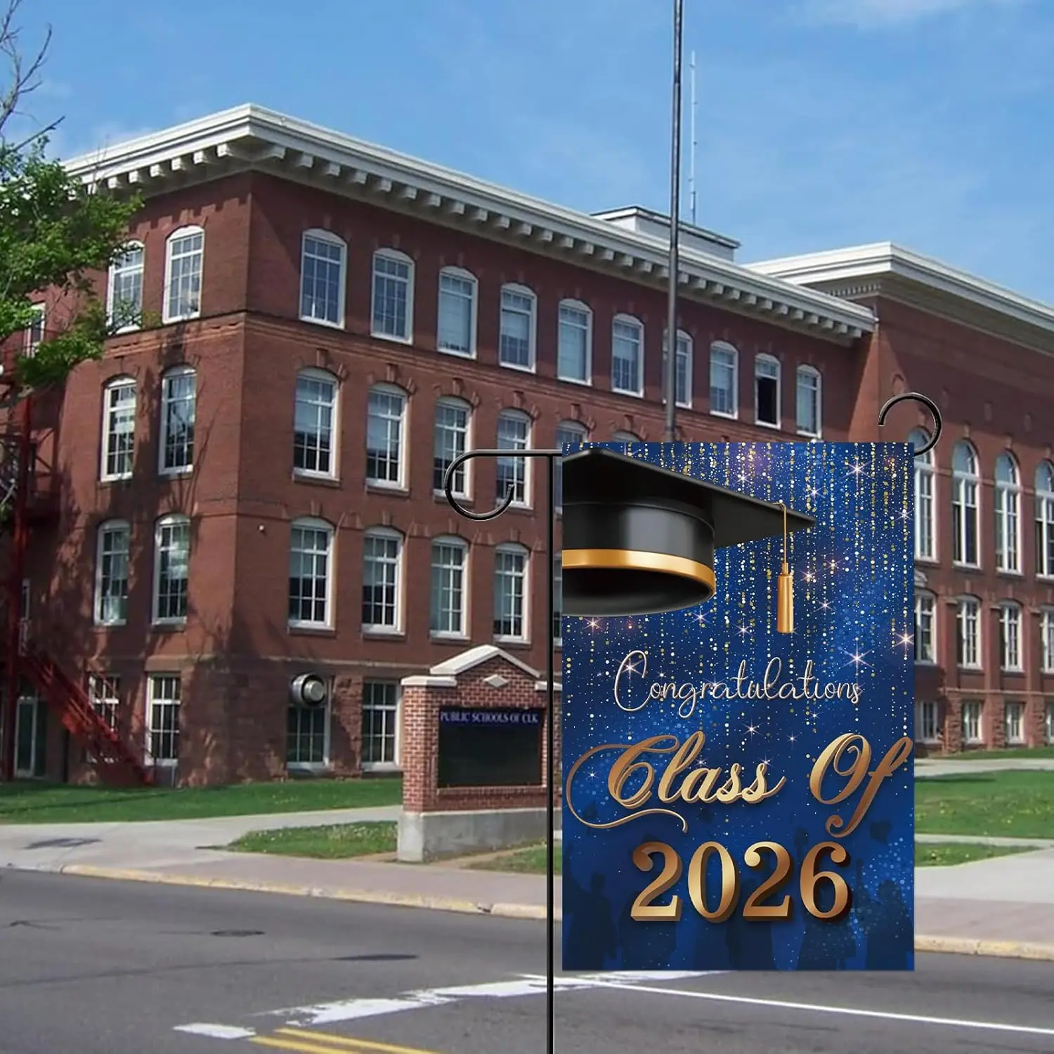 Congrats Grad Class of 2026 Diploma Cap Garden Flag Double Sided, Graduation Ceremony Yard Outdoor Decoration 12 x 18 Inch B MMZ