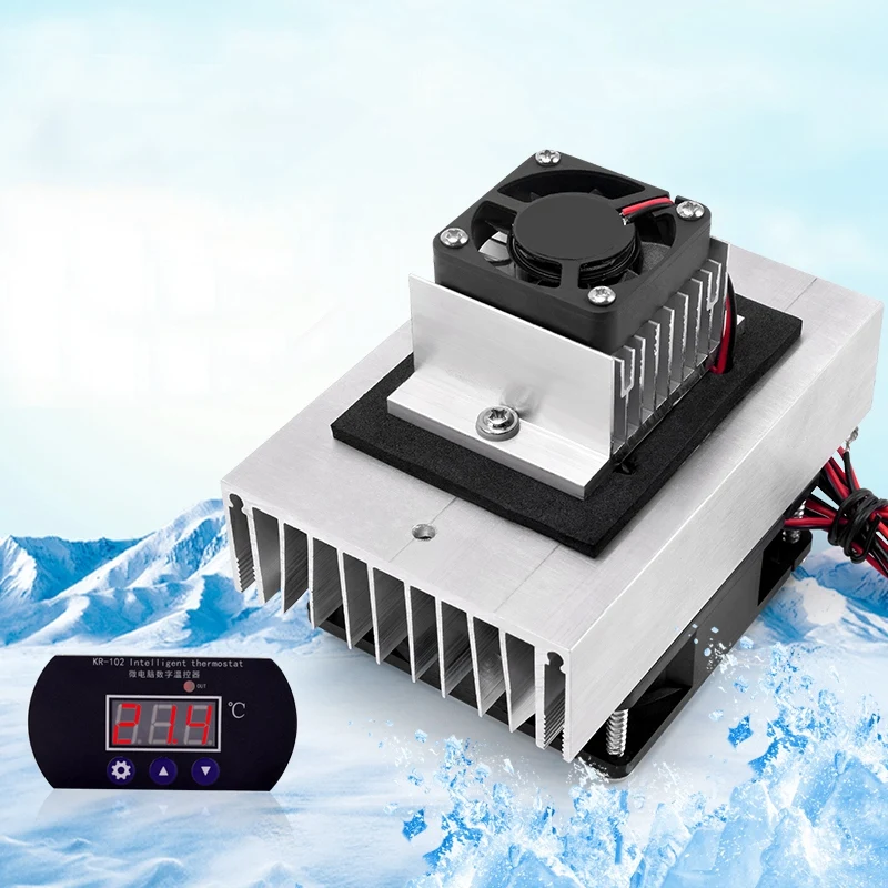 A09G-DIY Peltier Cooler Kit 12V Semiconductor Cooler Peltier Cooling System,ฮีทซิงค์โมดูลชุด + ชุดเทอร์โมสตัท,US Plug