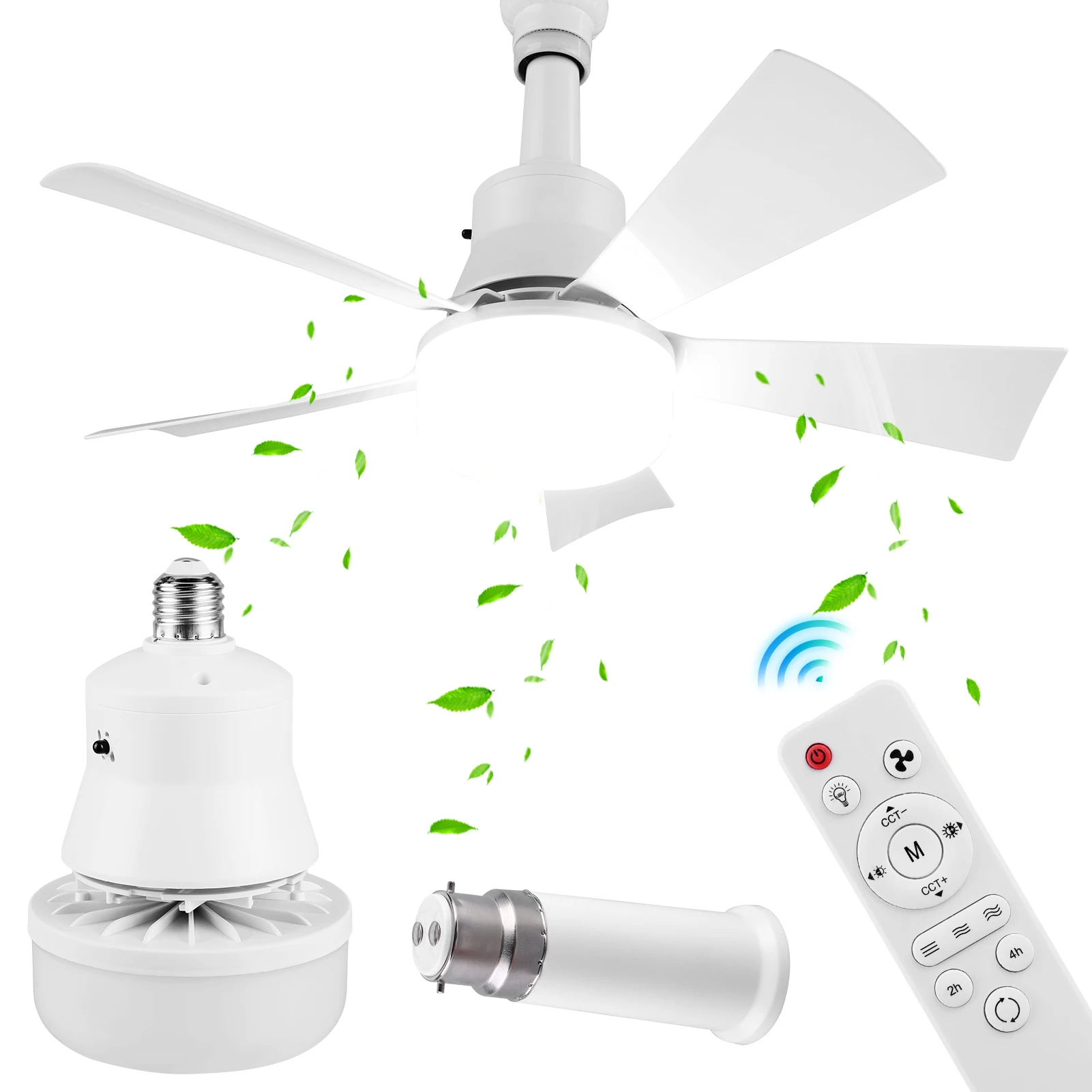 

Socket Fan Light with Remote Ceiling Fan with Light Adjustable Wind Speed Socket Ceiling Fan Dimmable for Living Room Bedroom