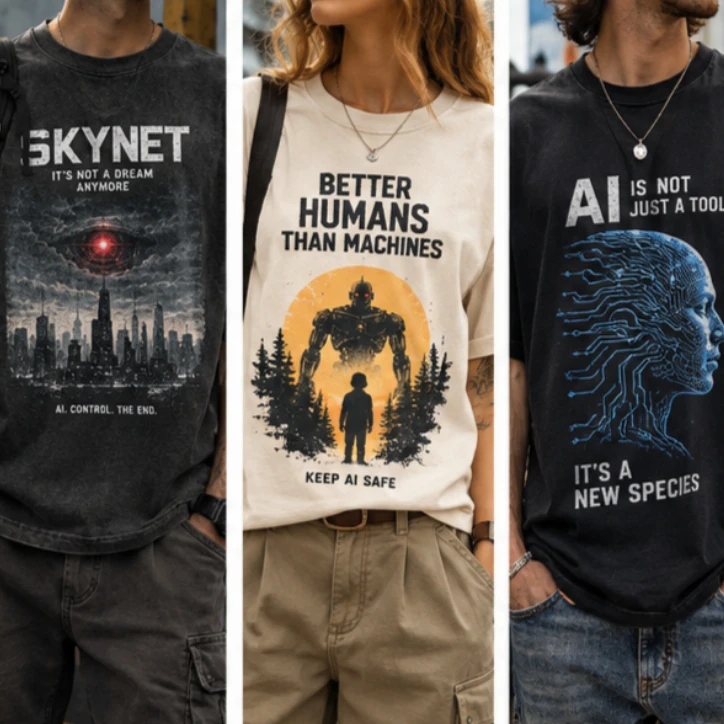 Unisex Retro AI Robot T Shirt 3 Designs Skynet Better Humans Than Machines AI Is Not Just A Tool Summer Casual O Neck Tops