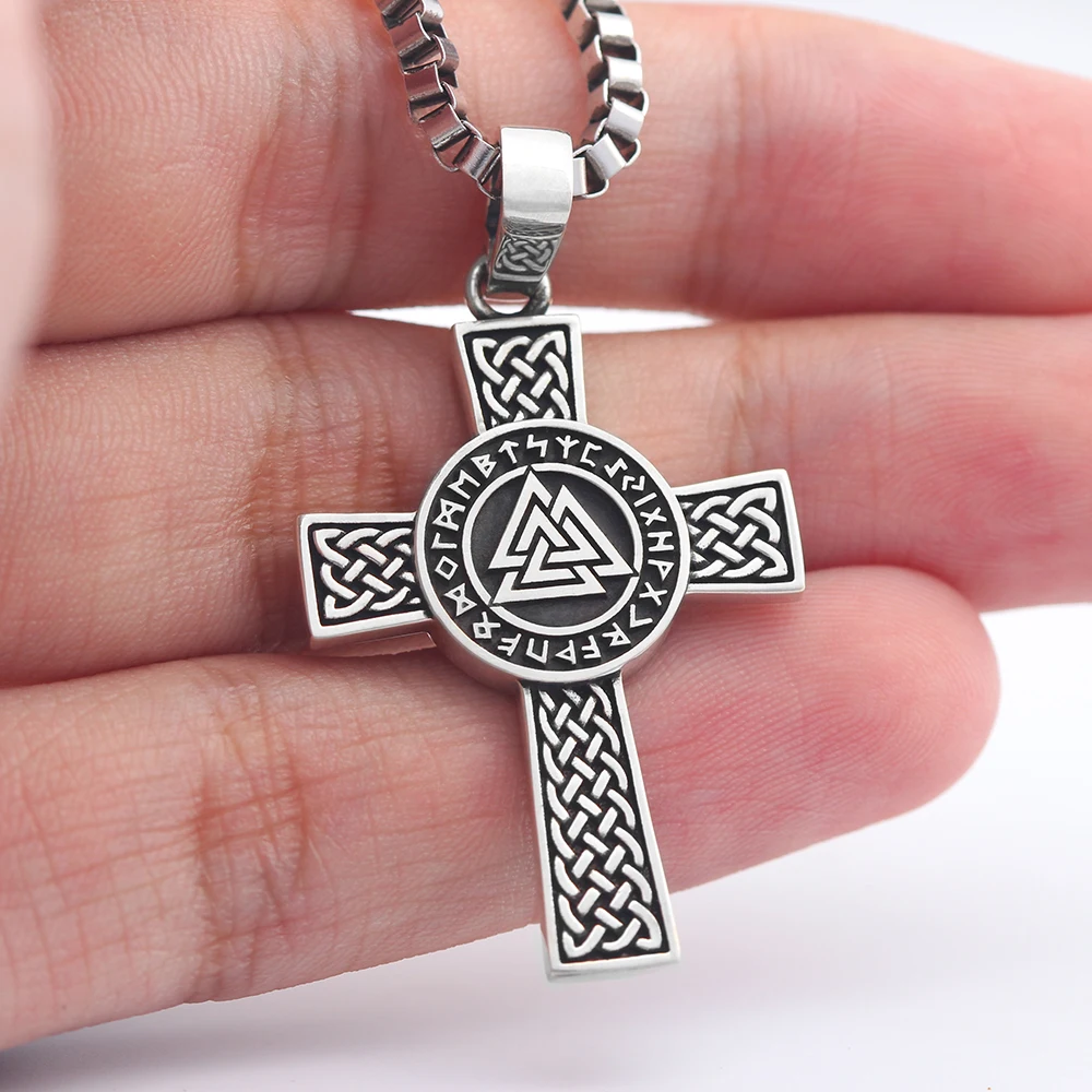 Antique Viking Triangle Double Axe Cross With Sterling Silver Pendant On Both Sides For men Or Women