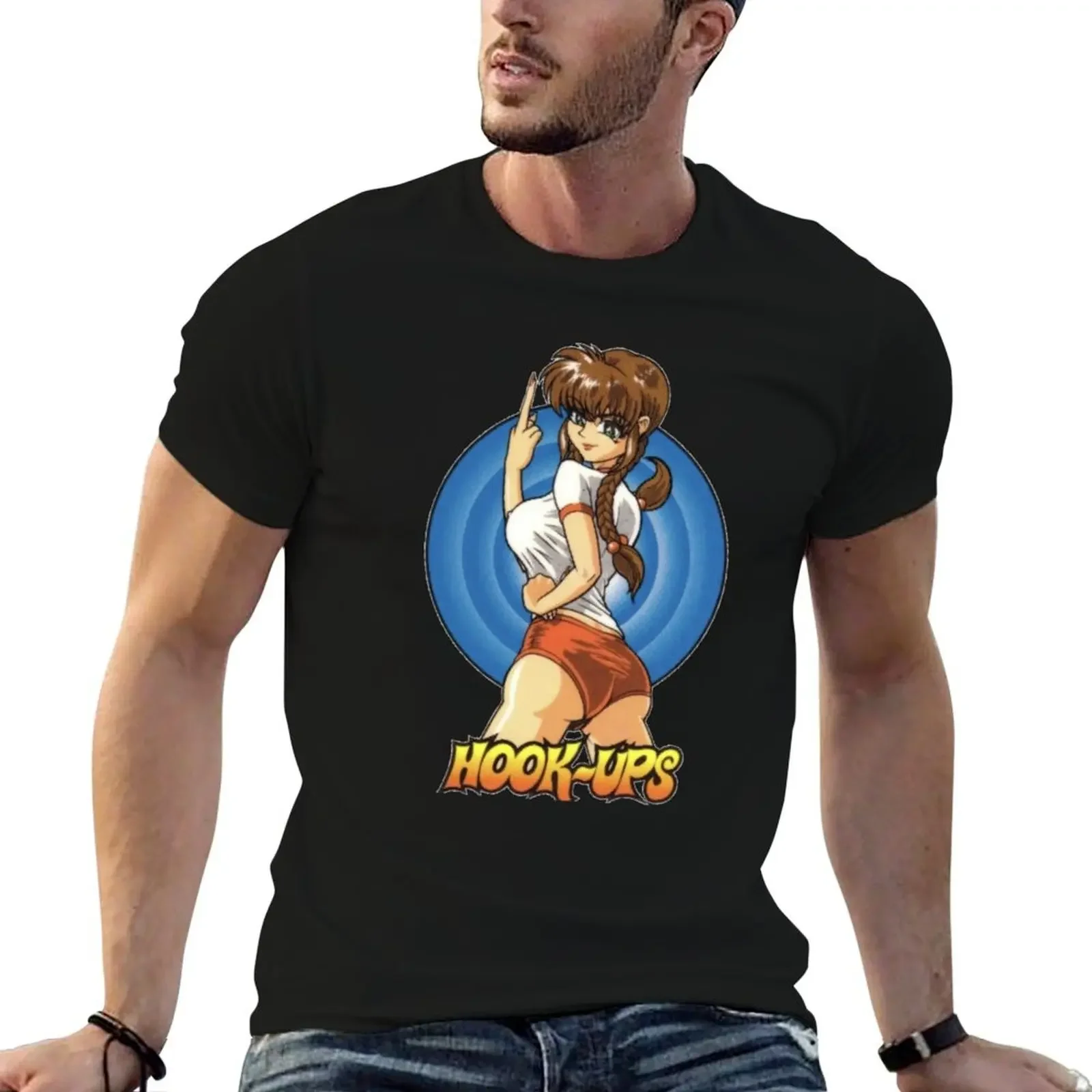 Vintage Anime Girl Hook Ups T-Shirt korean fashion tops Men's t-shirts