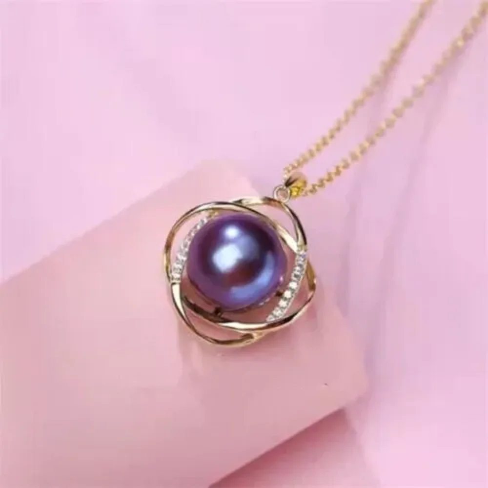 AAAA 9-10mm Natural Deep Purple South Sea Round Pearl Pendant 18 inch Pearl Necklace  12-13mm  11-10mm   11-12mm