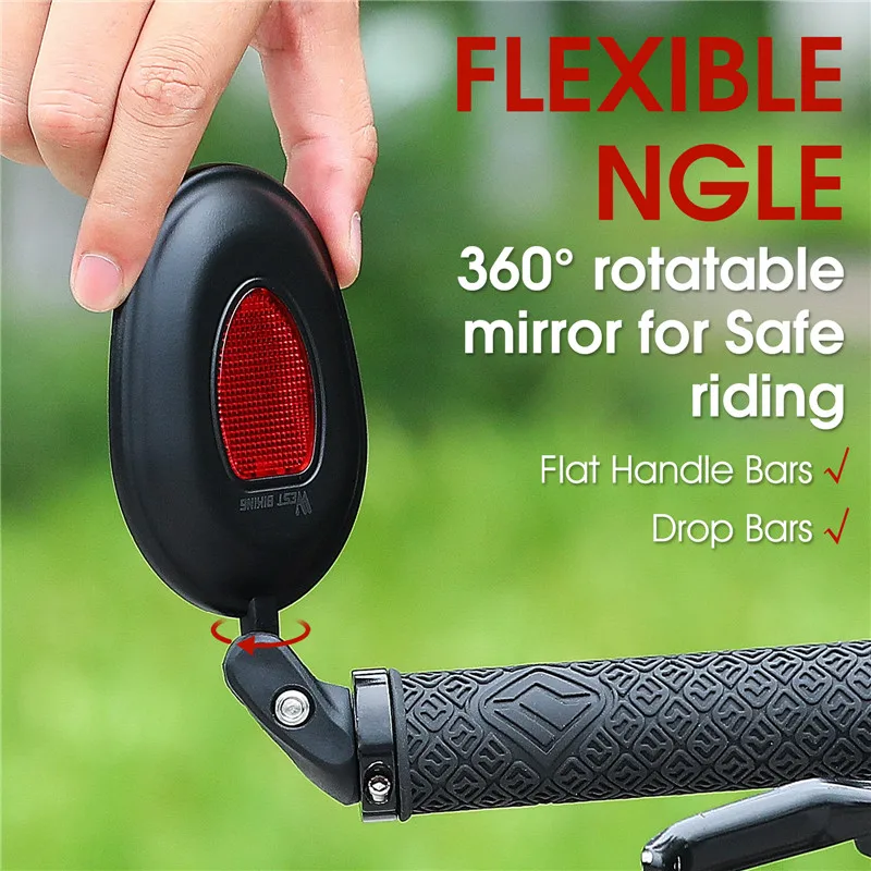 WEST BIKING Road Mountain Bike Mirror HD Bicycle RearView Mirror 360° Adjustable Handlebar Looking Glass Scooter MTB Accessories