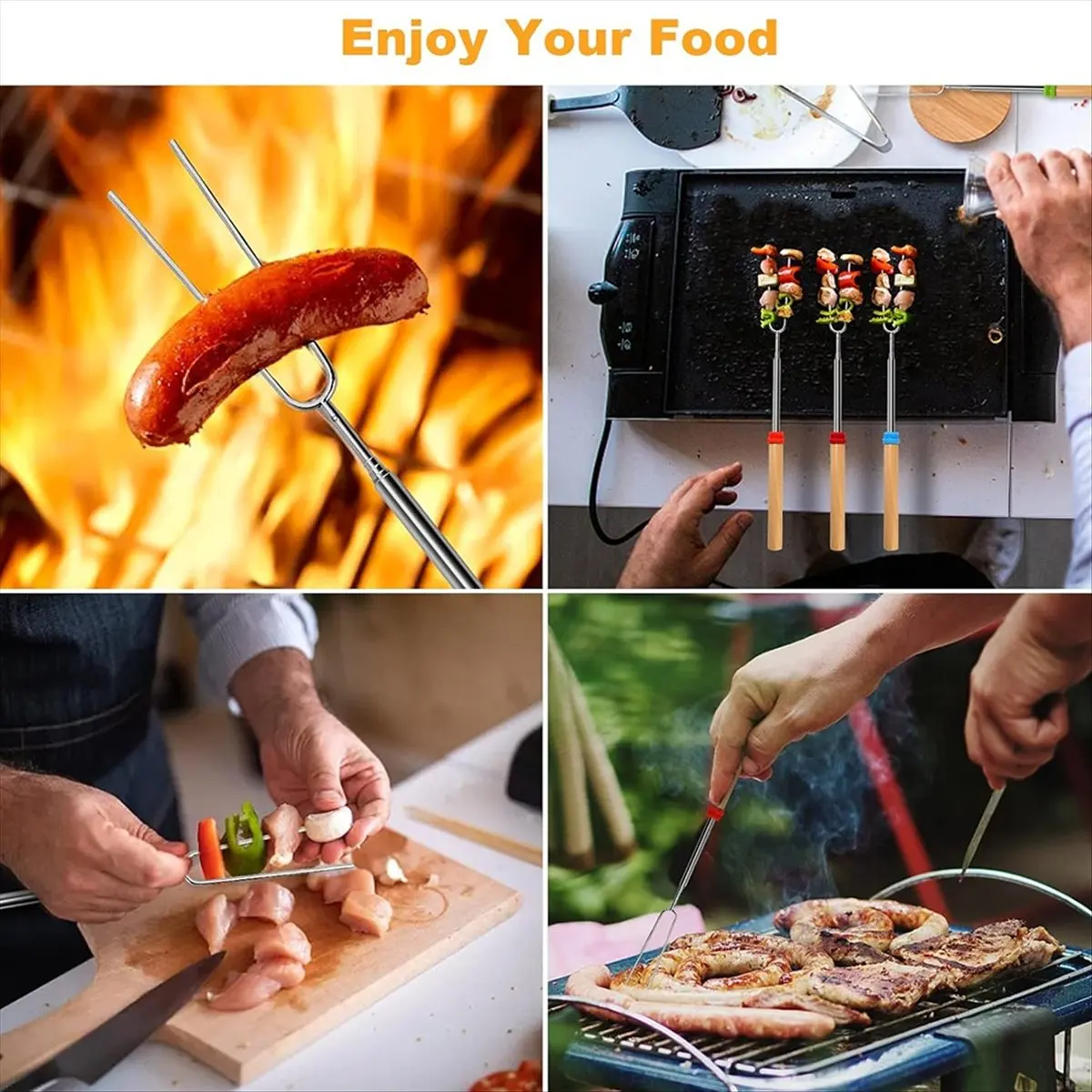 N14R Top 10 Pcs Marshmallow Roasting Sticks for Fire Pit Long 32Inch, Smores Sticks Skewers, Smores Kit for Fire Pit for Camping