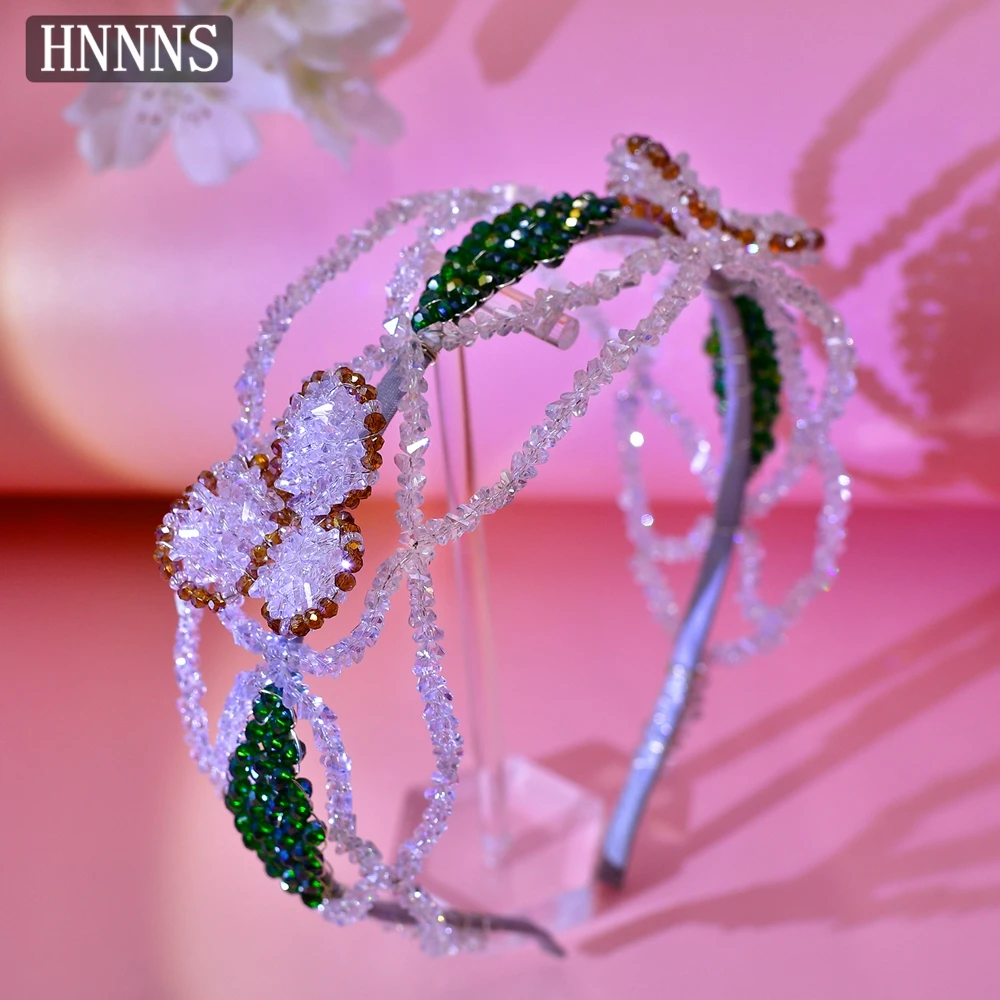 

HNNNS Alloy Headband Green Crystal Hair Hoop Vintage Party Hair Piece Women Fashion Headwear Flower Handmade Hair Jewelry A53