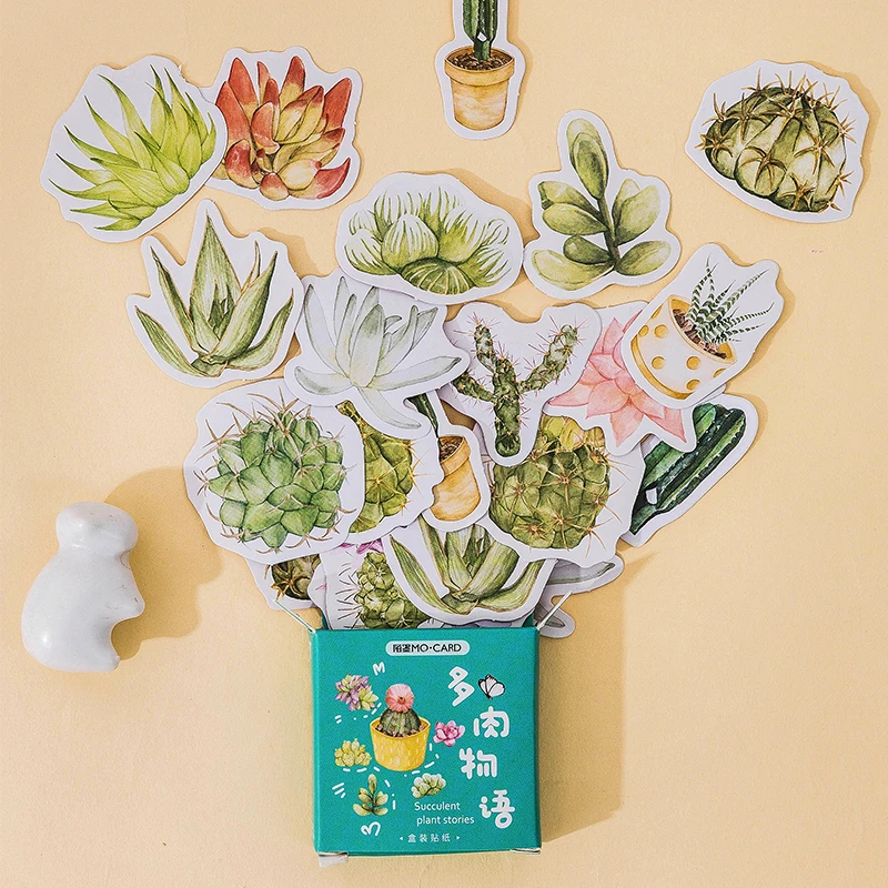 45Pcs Green Plant Decoration Stickers Hand Account Greeting Cards Gift Envelopes Sealing Versatile Collage Decoration