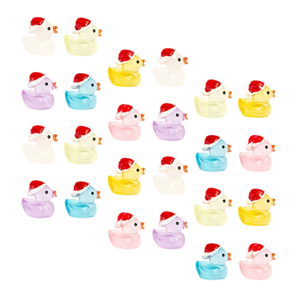 24 Pcs Micro Landscape Resin Ornament Cartoon Cute Luminous Christmas Duck Snow Scene Decoration Mini Toy Animals