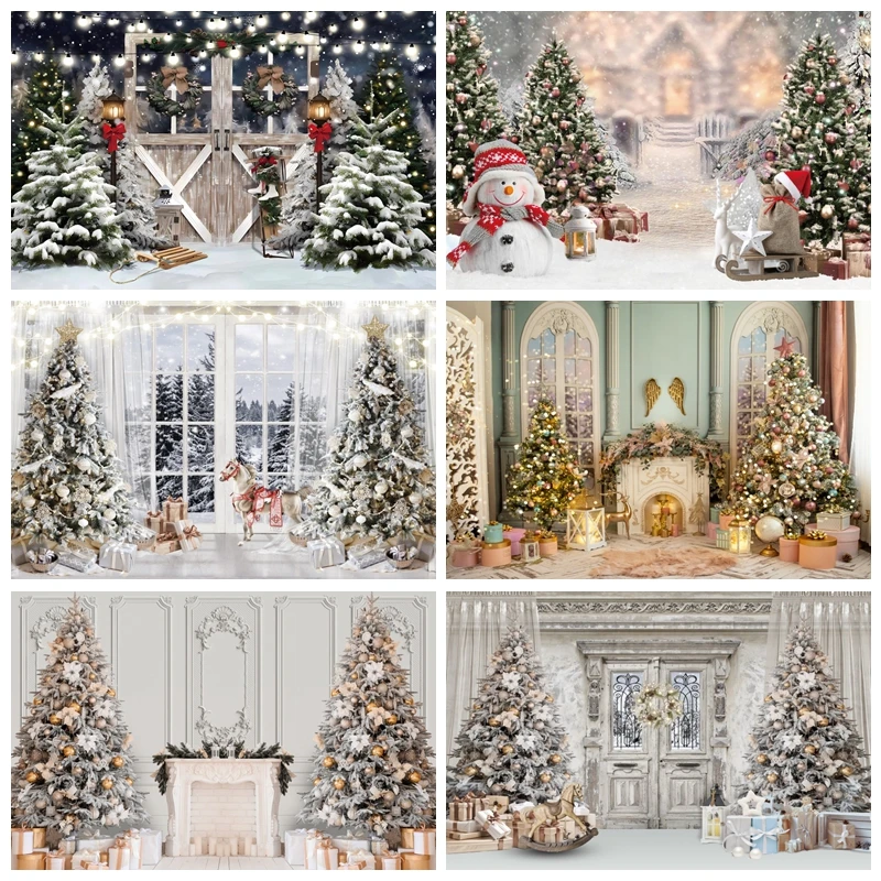 

Winter Christmas Photography Backdrop Room Interior White Fireplace Xmas Tree Gifts Decor Baby Portrait Background Photo Props