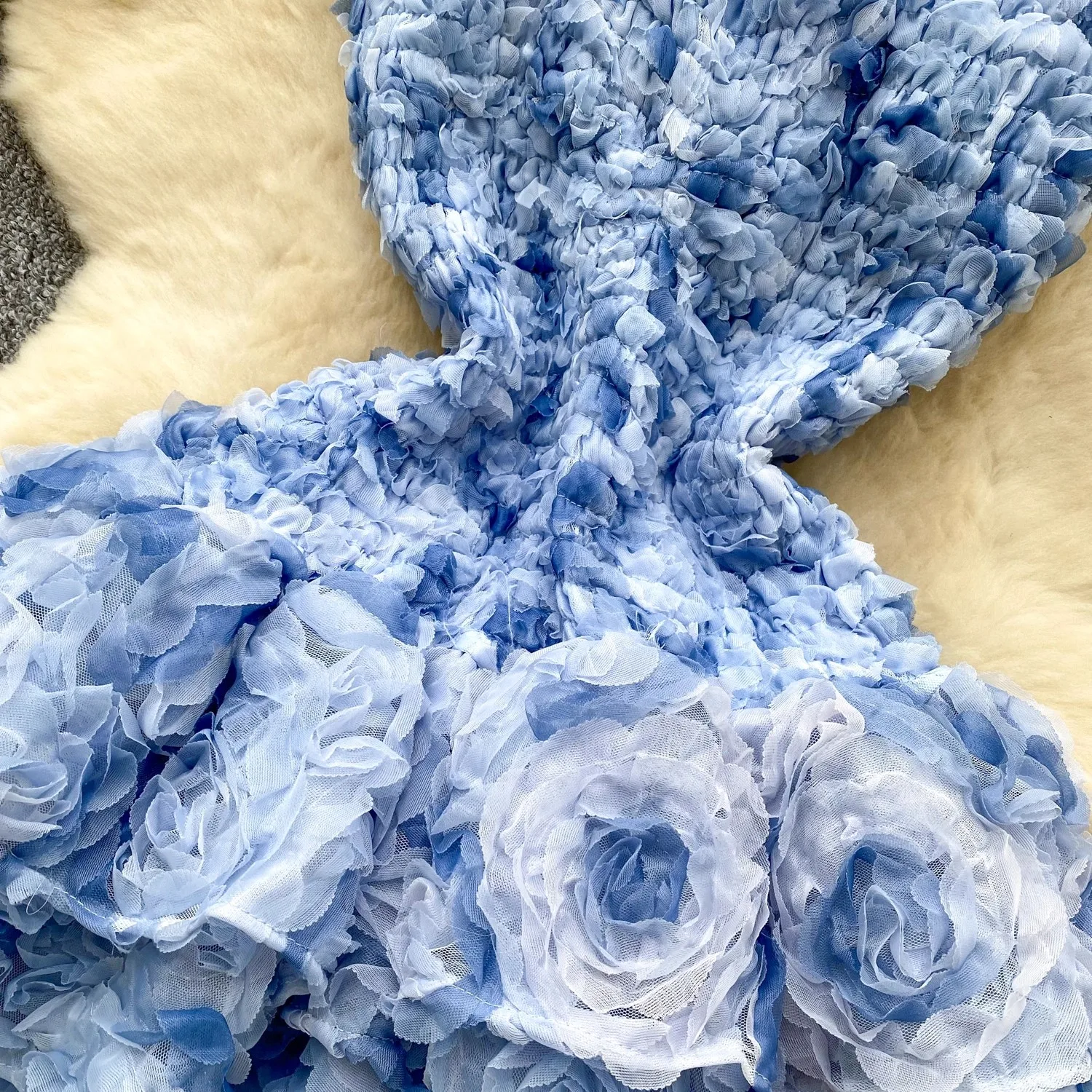 French Sweet Mesh 3D Flower Folds Casual Dresses Women Strapless Sleeveless High Waist Hollow Out Elegant Slimming Dress Female