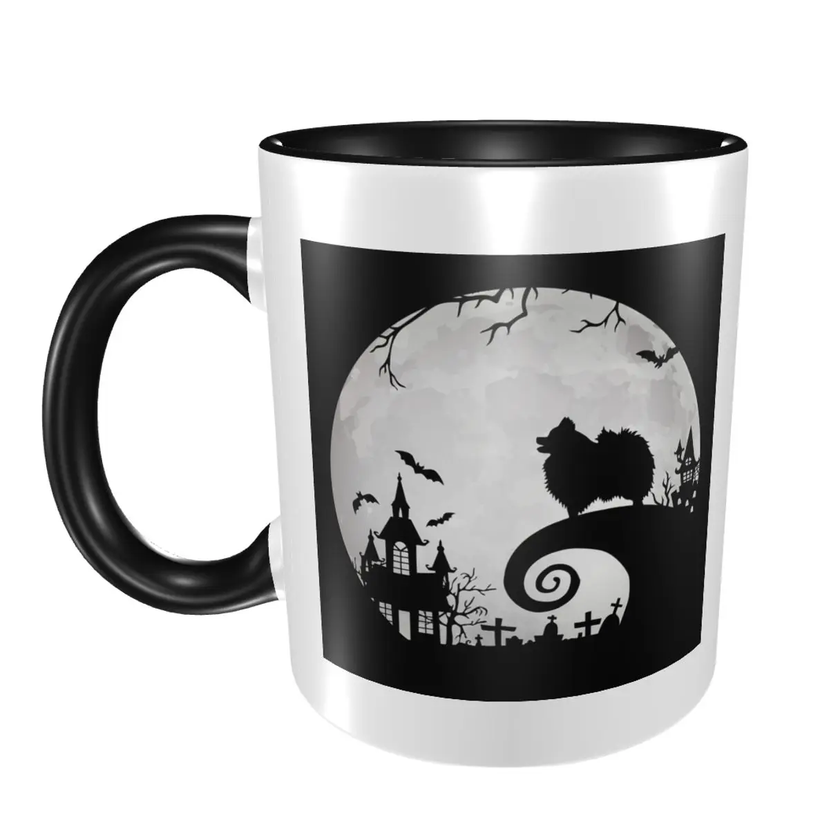 كلب صغير طويل الشعر والقمر كوب الهالوين مضحك أكواب القهوة السيراميك أكواب الشاي كوب حليب درينكوير هدية للمرأة الرجل