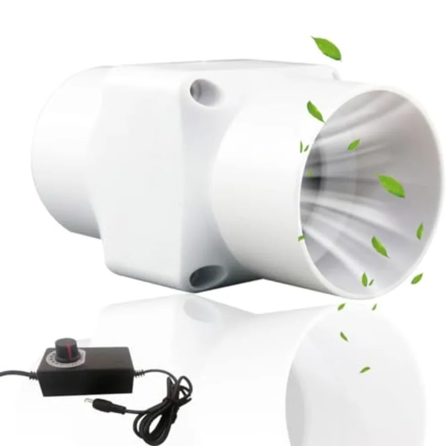 

3 inch Inline Duct Fan with Adjustable Speed 10 W 53 CFM Ventilation System High Efficiency Exhaust Air Fan for Greenhouse Bath