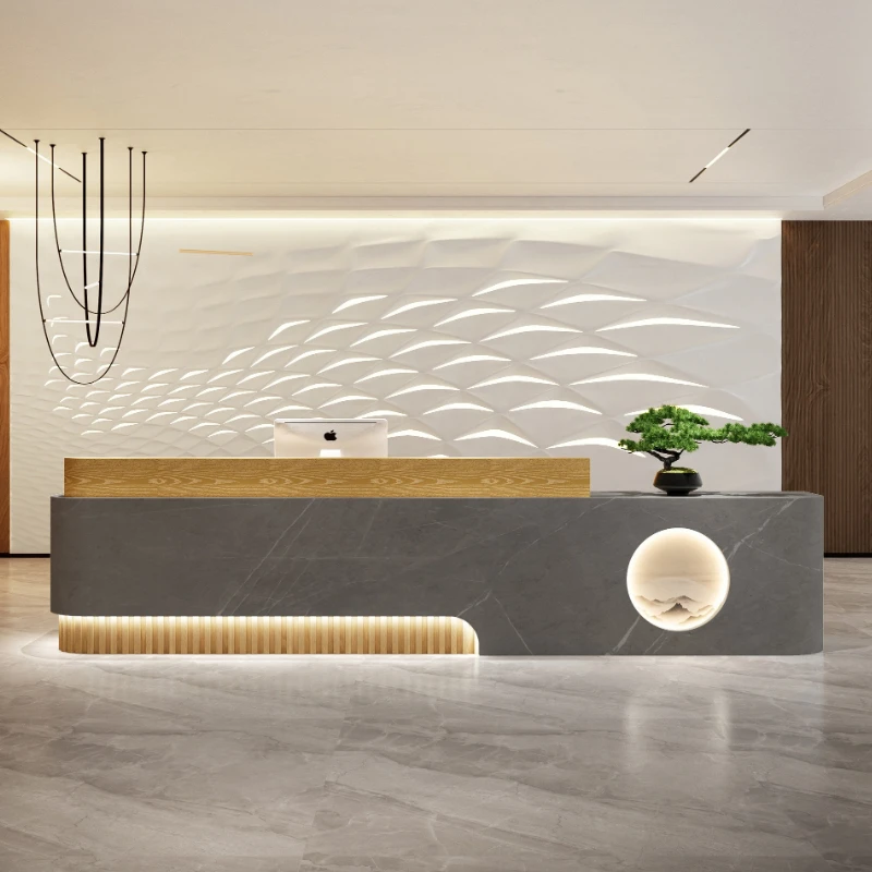 مكاتب الاستقبال الحديثة البسيطة الرجعية الخشب الطبيعي اللون النمط الصيني مكاتب الاستقبال أثاث المكاتب التجميل استقبال ZY40JDT #1