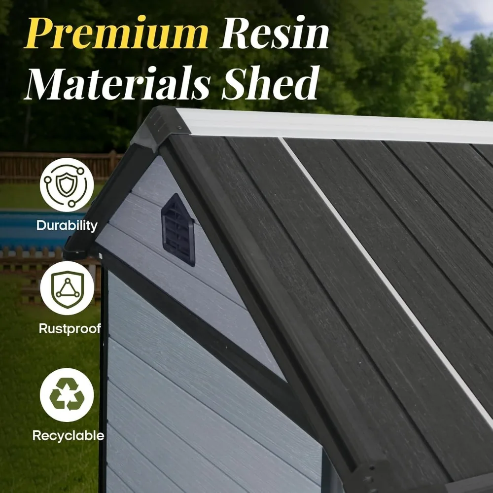 سلال تخزين من الراتنج مقاس 8 × 6 أقدام مسبقة الصنع في الهواء الطلق مع أرضية، وحظائر بلاستيكية وتخليص تخزين خارجي #5