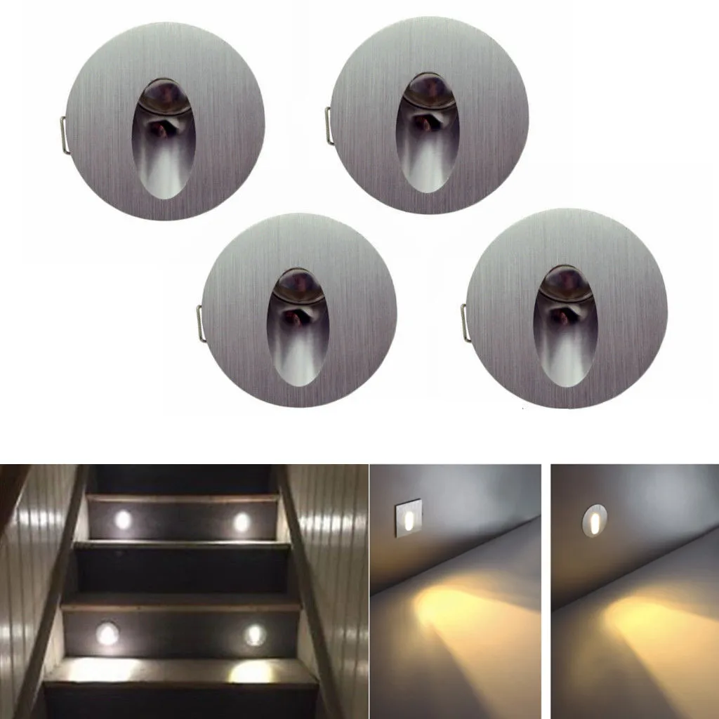 

4pcs/lot 1w/3w Recessed Led Stair Light Round Corner Wall lights Stairs Step Stairway Hallway staircase lamp AC85-265V