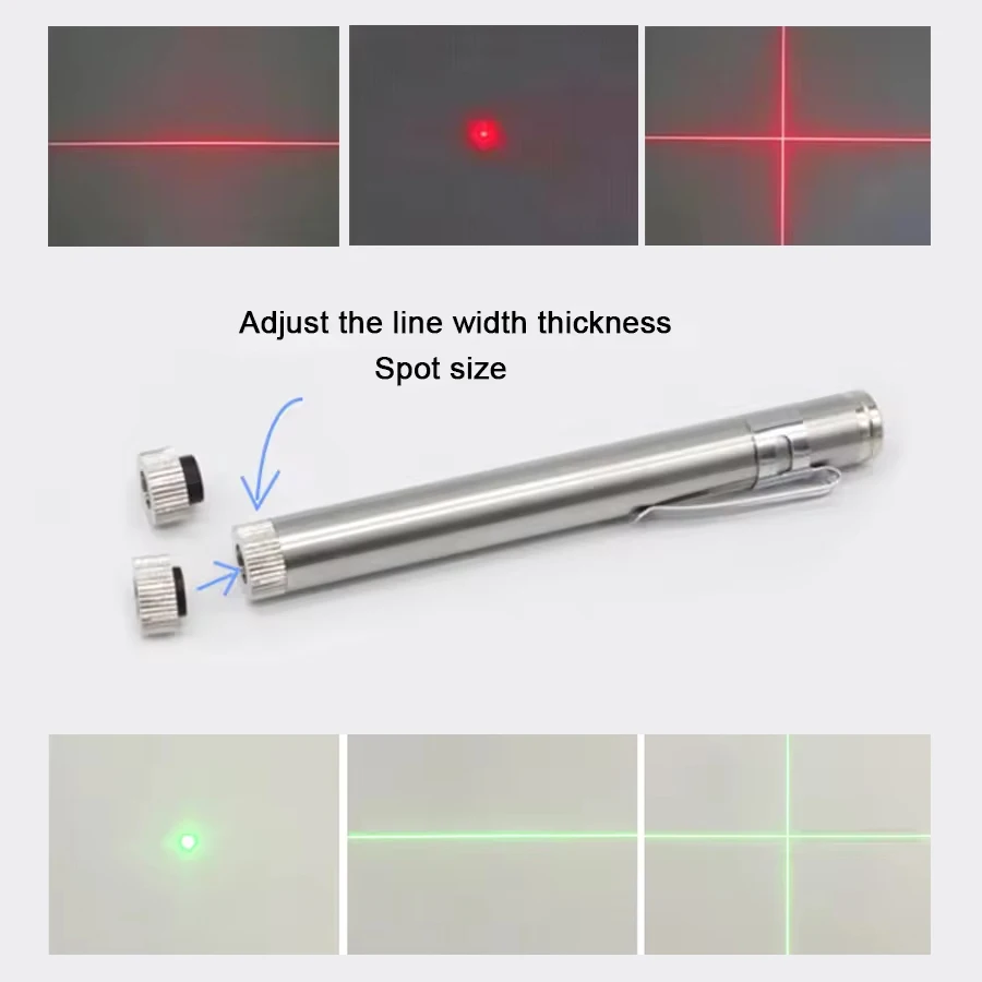 100mW 532nm/650nm Focusable Dot/Line/Cross Stainless Steel Laser Module Handheld LED