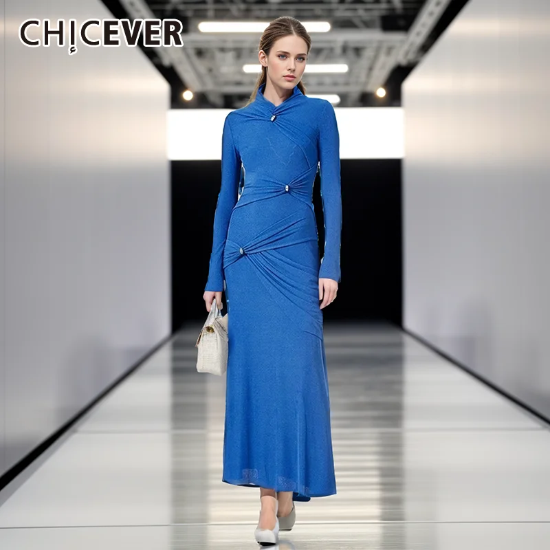 

Elegant Patchwork Zipper Dresses For Women Round Neck Long Sleeve High Waist Spliced Folds Solid Slimming Dress Female Clothes