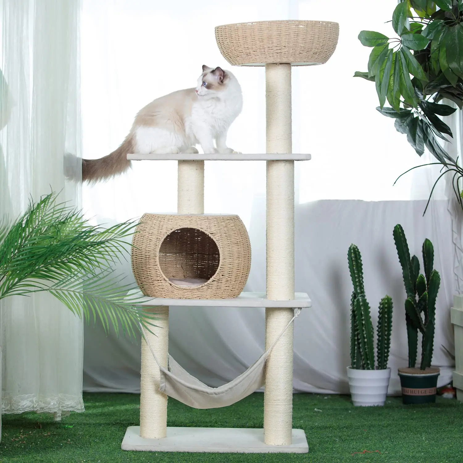 XIANGLONG Wooden Cat Condo Tree Stable And Durable Pet Climbing Scratcher Plush Large Cat Tree Tower