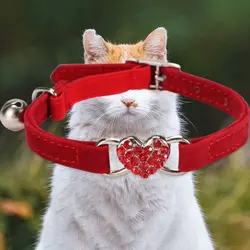 Safety Heart Bell Cat Collar Elastic Adjustable Adjustable Colored Diamonds Cat Collar Soft With Bell Dog Necklace