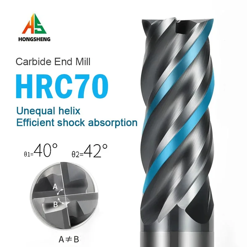 RC70 CARBID End Mill 4 Flute 345,6,8,12mm Cutting Alloy Carbide Tungsten Steel Milling Cutter CNC Machine Cutting Tools End Mill