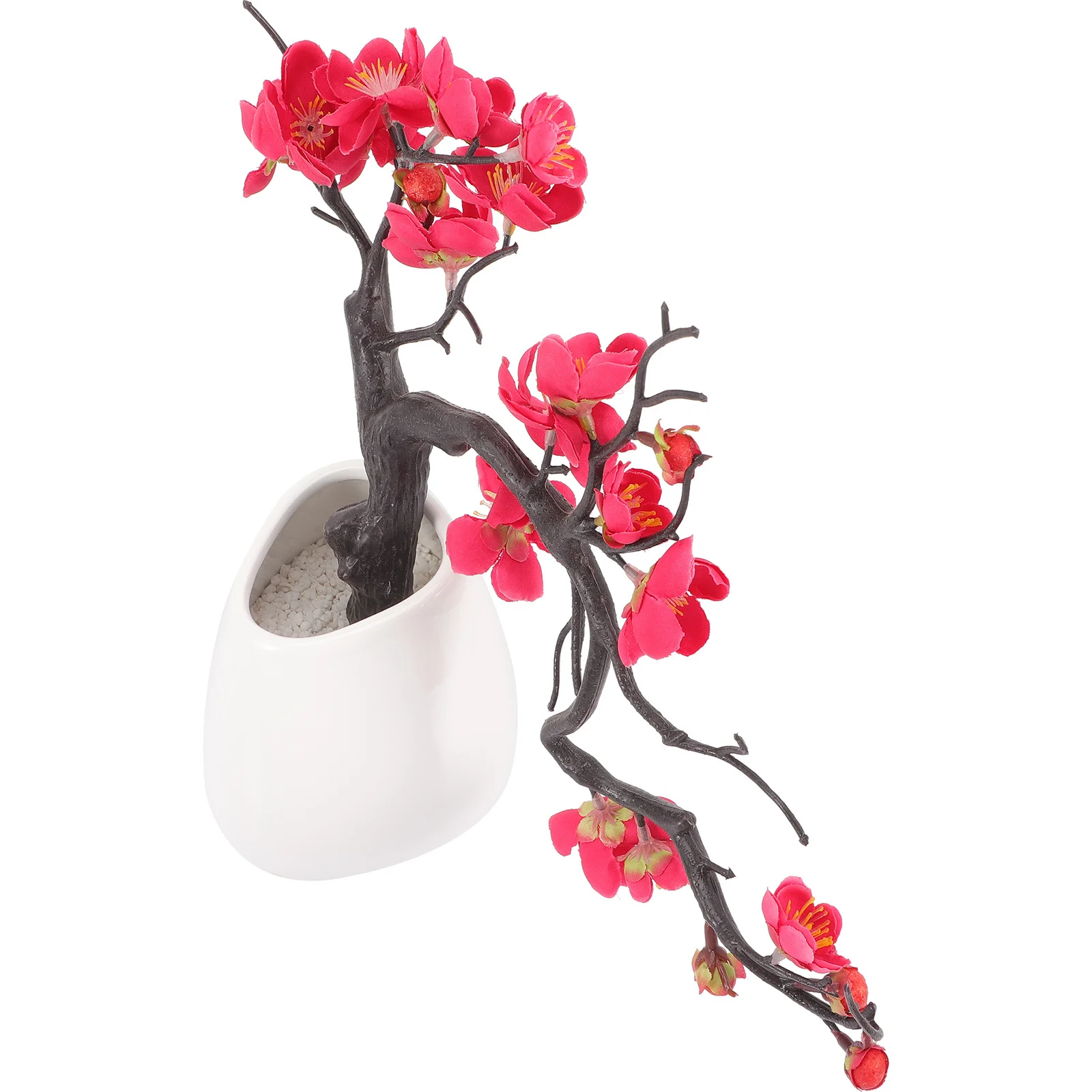 

Artificial Plum Blossom Fake Potted Bonsai Simulation Decorative Flower for Office Desk Living Room Shelf Decor