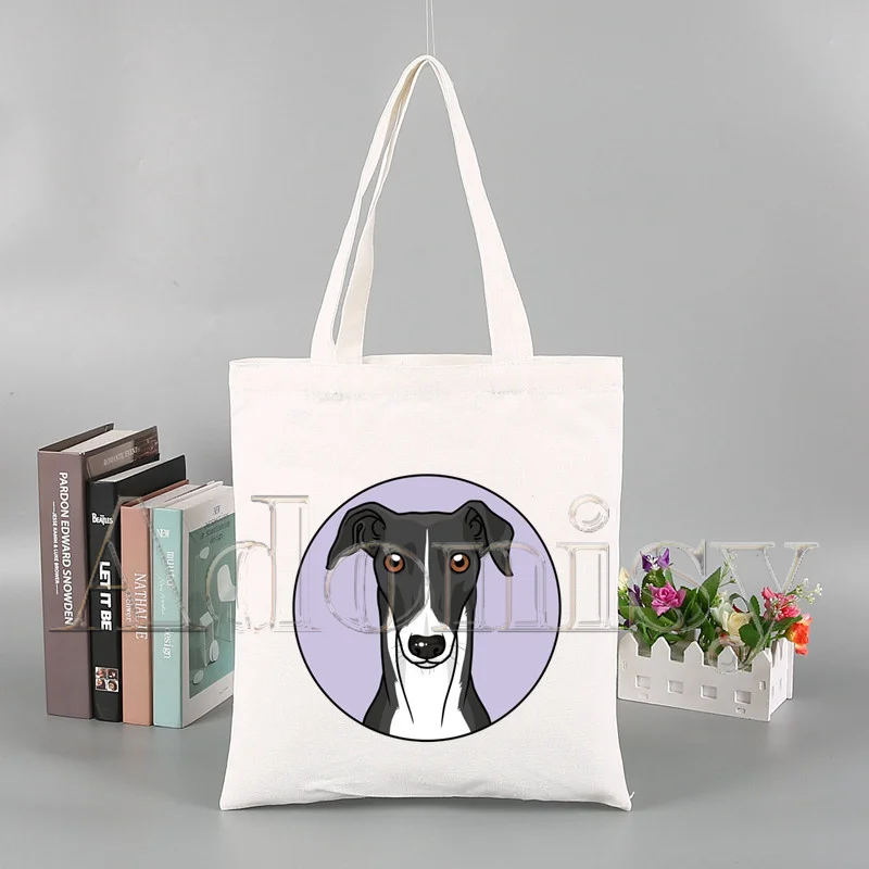 Greyhound Dog Sacos De Compras Reutilizáveis Para As Mulheres, Saco De Praia, Bolsas De Ombro Dobráveis, Sacos De Compras De Viagem