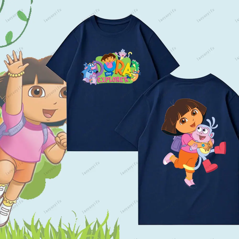 تي شيرت دورا ذا اكسبلورر اللطيف هاراجوكو بنمط الرسوم المتحركة للجنسين والنساء والرجال سويت شيرت قطني عالي الجودة موضة الشارع #5