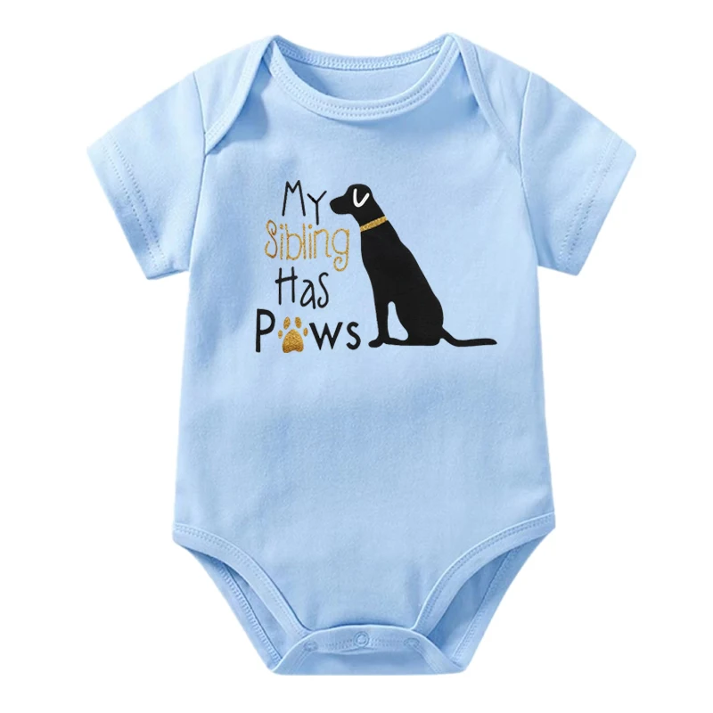 Summer New Casual Newborn Baby Boy Girl Short Sleeve Letter Print My Sibling Has Paws Cute Dog Romper Baby Clothes Bodysuits