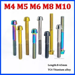 1Pcs Titanium Bolt M4 M5 M6 M8 M10 x 8 15 16 20 25 30 35 40 45 50 65mm Allen Key Taper Head Bolt Screw For Bicycle Stem Seatpost