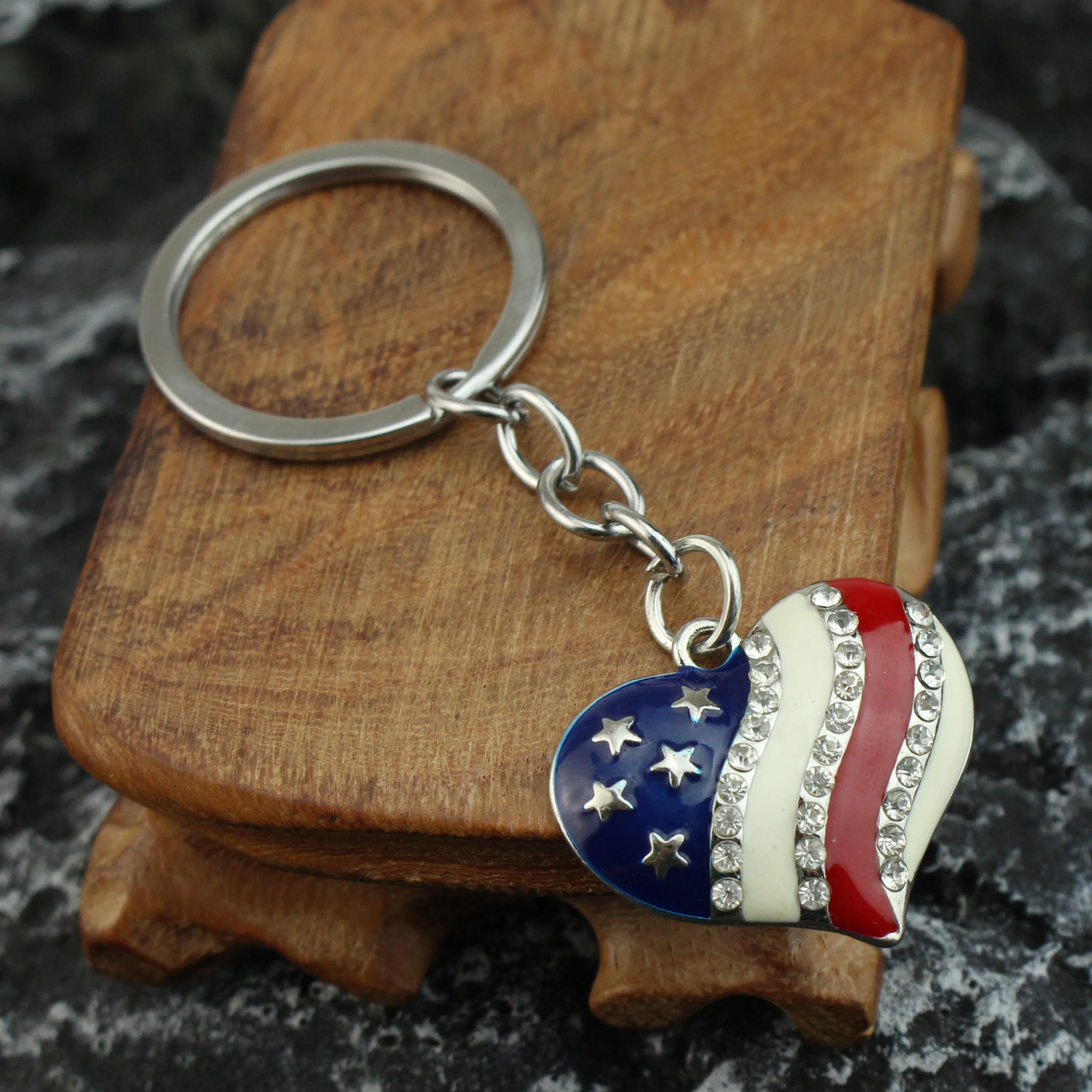 New Arrival USA Flag Keychain Patriotic Style Key Chain Keyring Printed American USA Flag Backpack Key Holder Gifts