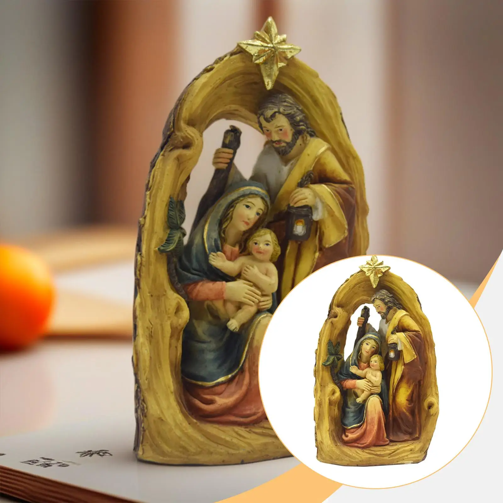 

Статуя Святой семьи Коллекционная рождественская сцена для шкафа, книжной полки, рабочего стола