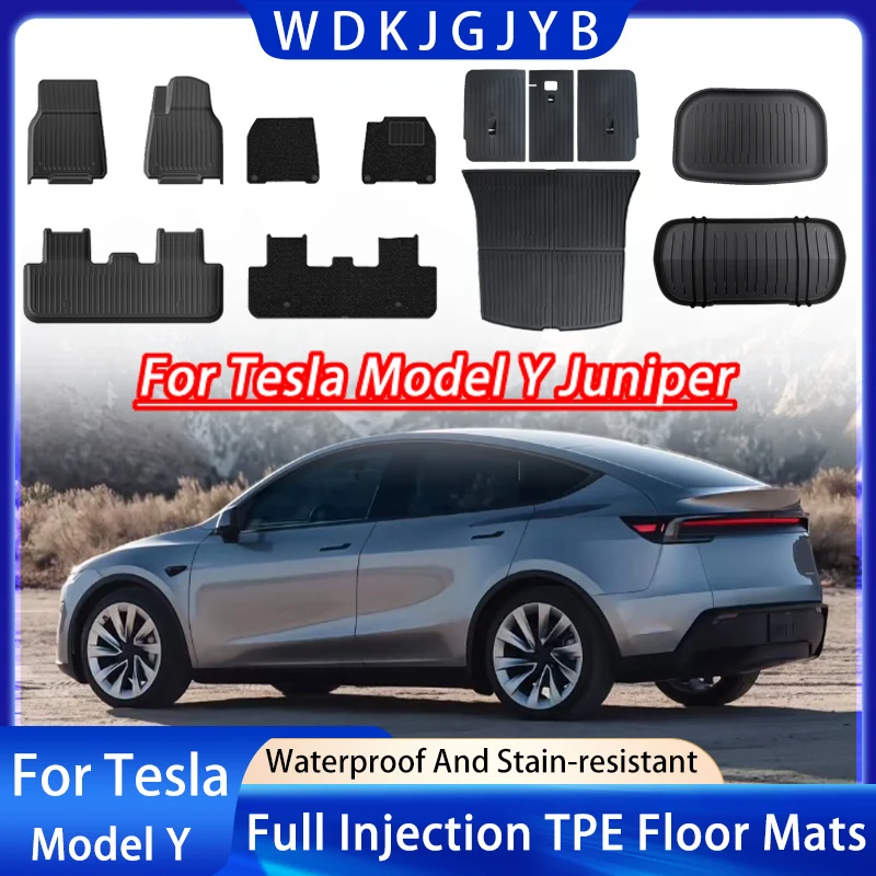 テスラ モデルY ジュニパー 2025 2026用 TPEフロアマット 右ハンドル車専用 TPEカーゴライナー トランクマット バックレストパッド 保護セット