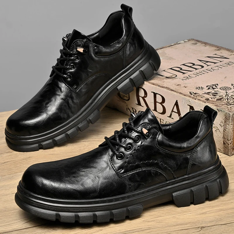

2025 Business casual Shoes man black genuine leather hard-Wearing men's cowhide shoes work shoes outdoor thick sole office shoe